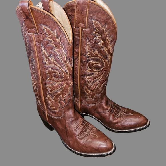 Justin Men\'s 7.5 EE Brown Leather Cowboy Western Boots Made in Mexico main image 7